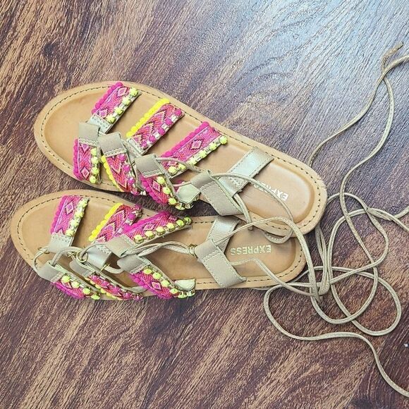 Express Multicolor Strappy Flat Sandals Size 8 - Picture 4 of 5